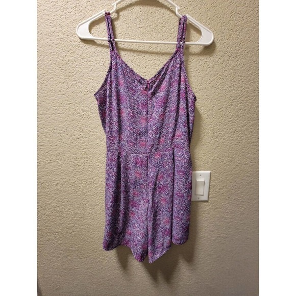 Aqua Romper Sleeveless Thin Straps Sweetheart Wide Leg Floral Zip Purple XS - Picture 4 of 4